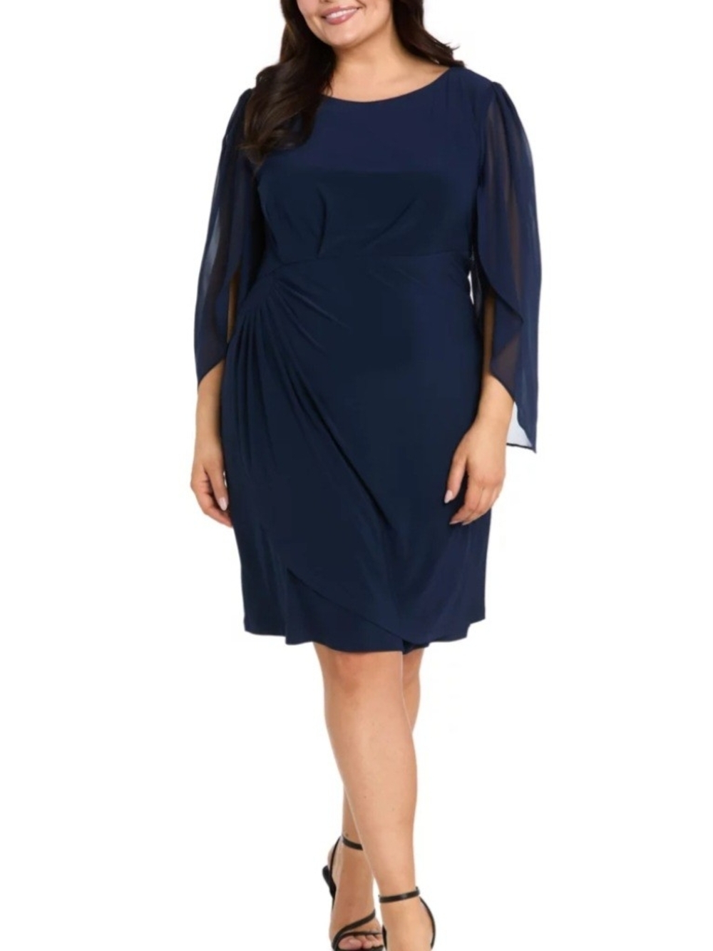 Navy Chiffon Sleeve Wrap-Front Dress - Women